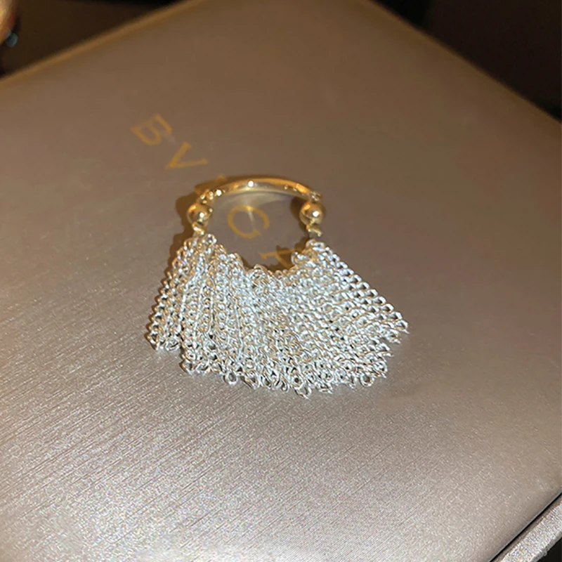 Foxanry Silver Color Personality Tassel Ring For Women Girls Elegant Creative Trendy Wedding Bride Jewelry Accessories Gifts image 4