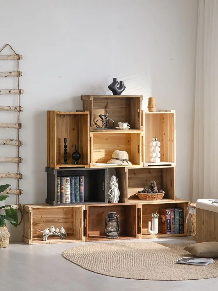 

Большая утолщенная деревянная коробка для хранения в индустриальном стиле, ретро-ящик для растений, коробка из натурального дерева для дома и сада