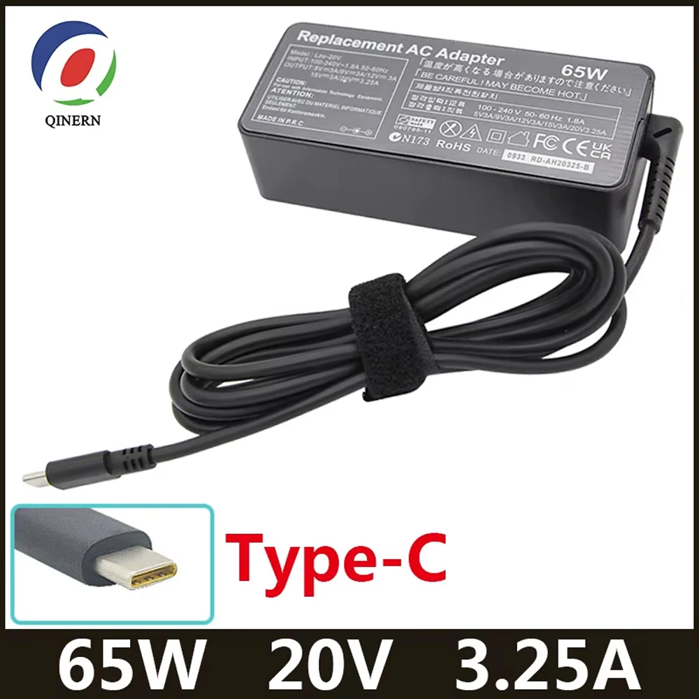 Zasilacz USB typu C 20V 3,25A 65W do laptopów Lenovo Thinkpad X1 Carbon, Yoga X270, X280, T580, P51s, P52s, E480, E470, S2.
