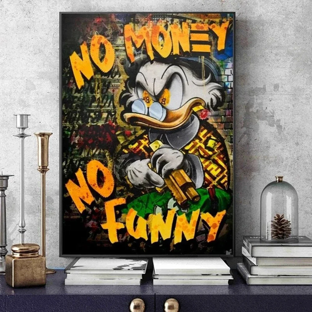 Disney Graffiti art No Money No Funny Donald Duck Poster Cartoon Canvas Painting Abstract Wall Art Print anime figure decor