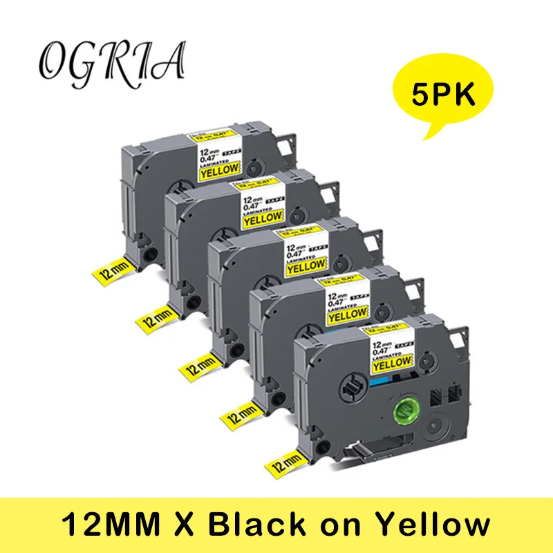 5 PK OGRTA For Brother Tape,Black on Yellow Tze631 TZE631 12MM Tape  P-Touch Label Tape For Brother P-touch PT-D200 label Maker