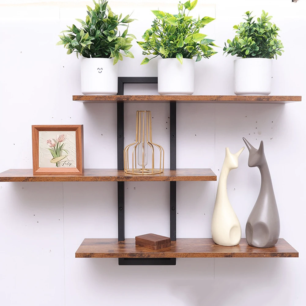 Estantes Flotantes de 3 Niveles, Estante de Almacenamiento de Madera para Montar en la Pared, Estantes de Baño, Soporte de Exhibición para Plantas y Flores para Sala de Estar, Dormitorio