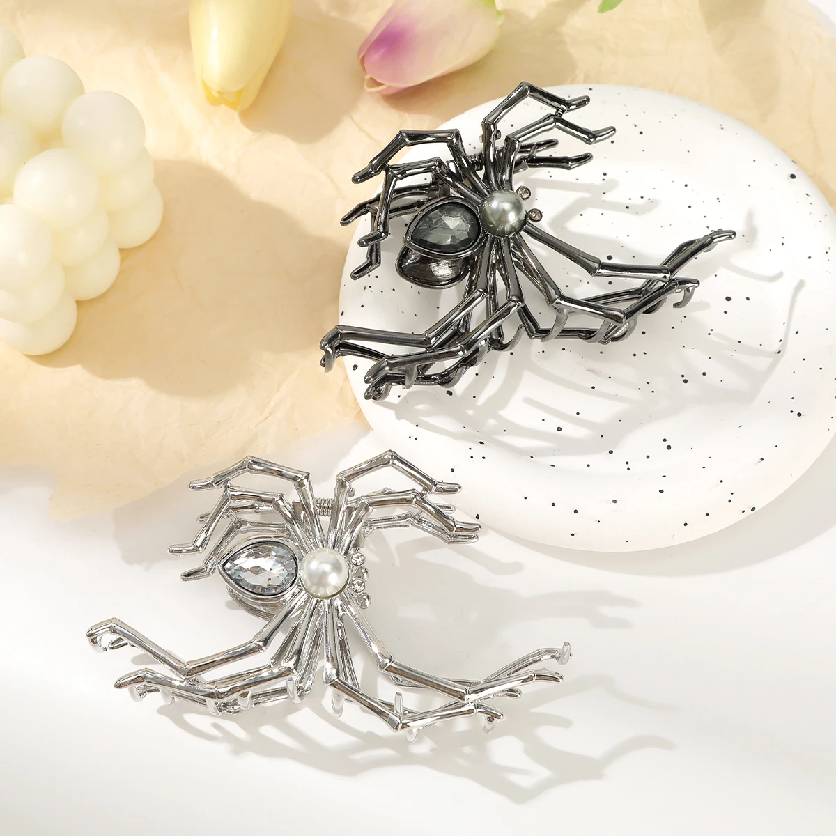 AWAYTR Pearl Electroplated Spider Hair Claws Alloy Hair Clips Crab For Women Girl Gift Hair Accessories Valentine Headwear