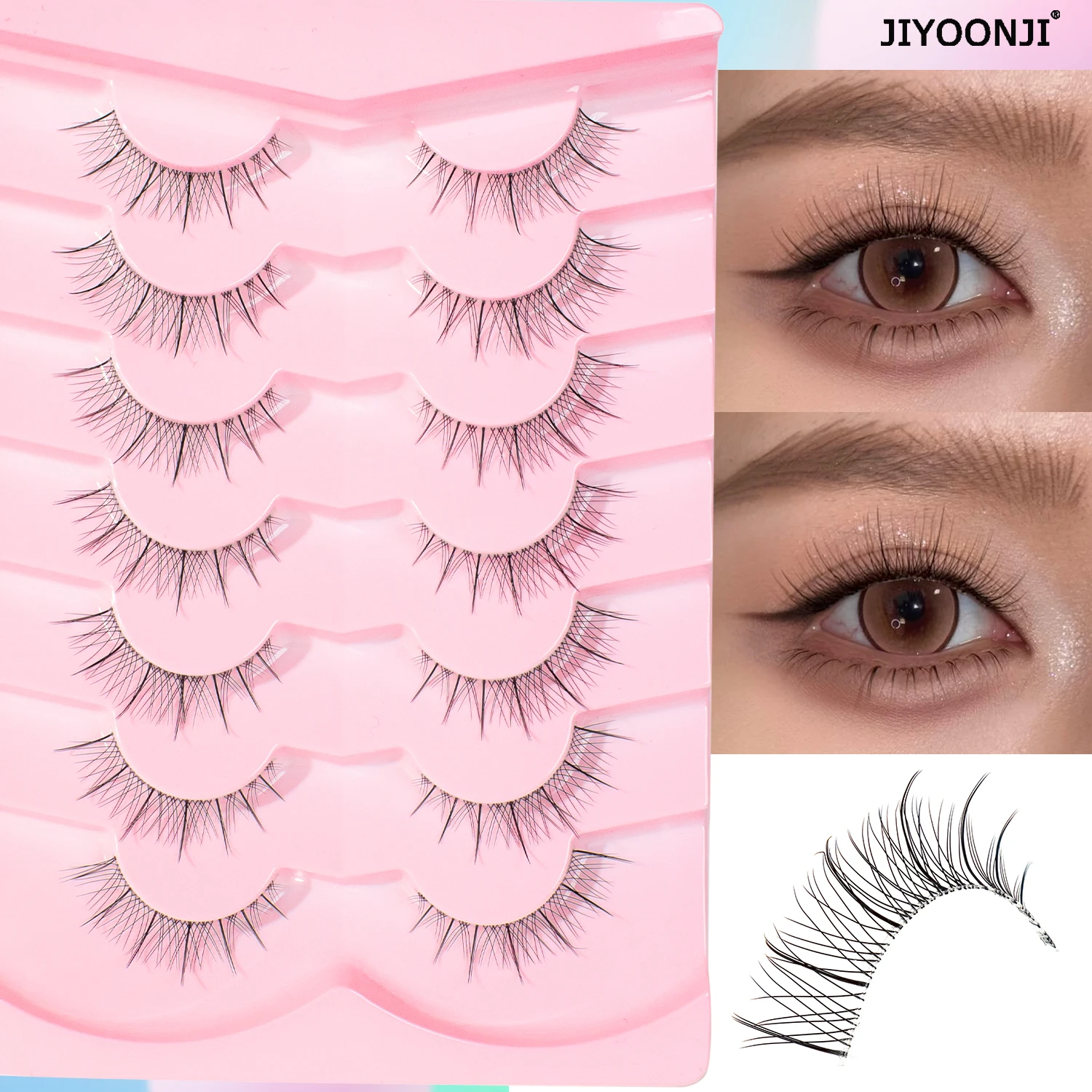 7 Paar natürliche falsche Wimpern, transparent, Meme Manga, natürliche schlankmachende Wimpernverlängerung, einfach aufzutragen