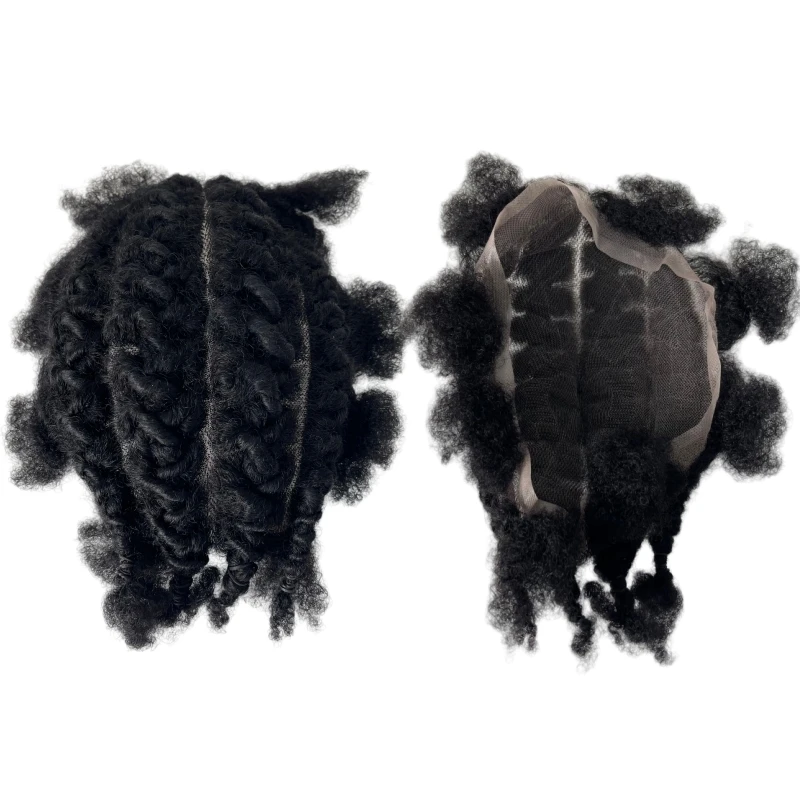 

Brazilian Virgin Human Hair Systems #1 Jet Black Color Soft Dreadlocks Braids Toupees Full Lace Unit for Black Men