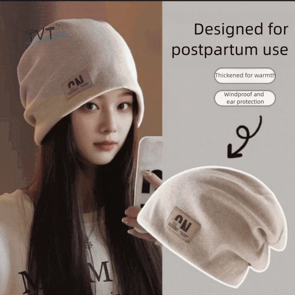

Soft Thickened Fleece Knit Beanies Korean Style Coldproof Letter Pullover Hats Baggy High Quality Plush Beanies Hats Streetwear