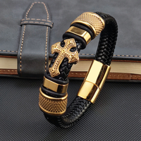 MingAo 2025 Fashion Vacuum Plating Gold Single Layer Cross Leather Bracelet  Charm Bracelet Men's Hand Jewelry for Women