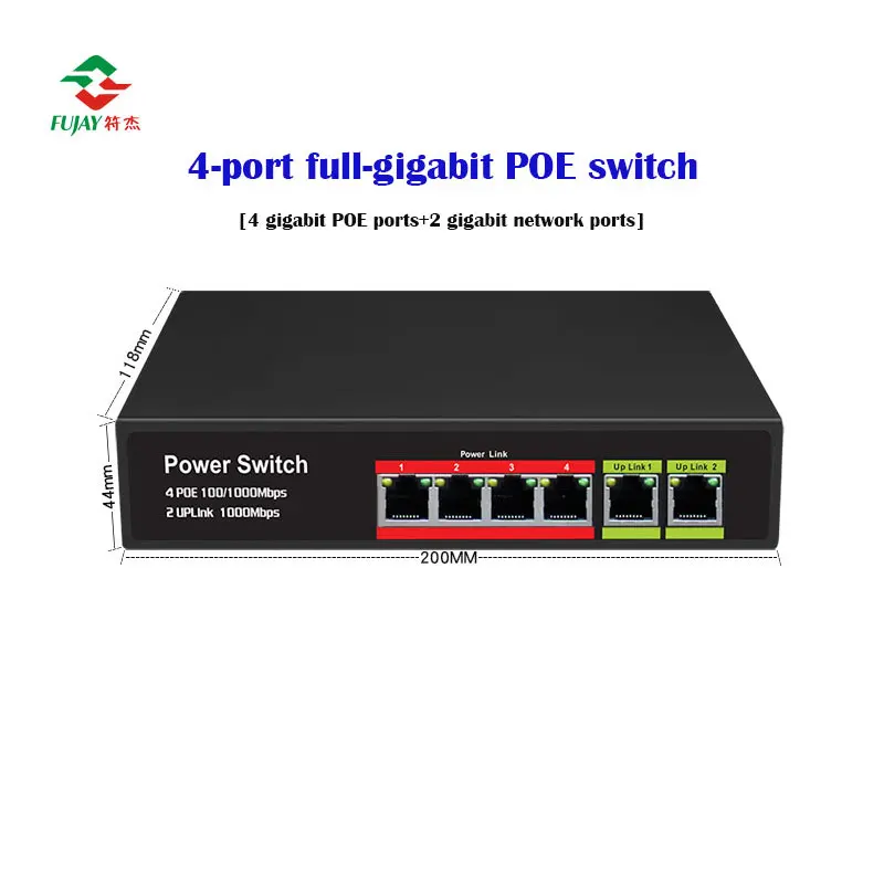 4 Port Poe Switch Manufacturer 2 Uplink Poe 802.3af 48v Network 4 Ports Gigabit Unmanaged poe Switch