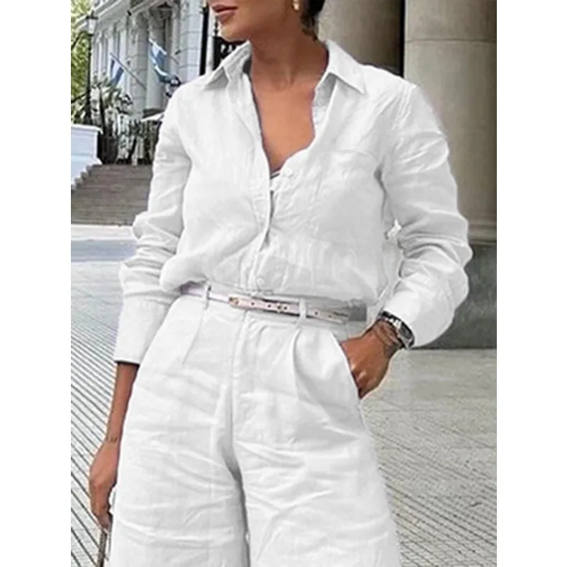 

Женские рубашки из смеси льна, новинка 202, весна-осень, однобортные однобортные однобортные однотонные повседневные простые блузки с длинными рукавами, топы 180778