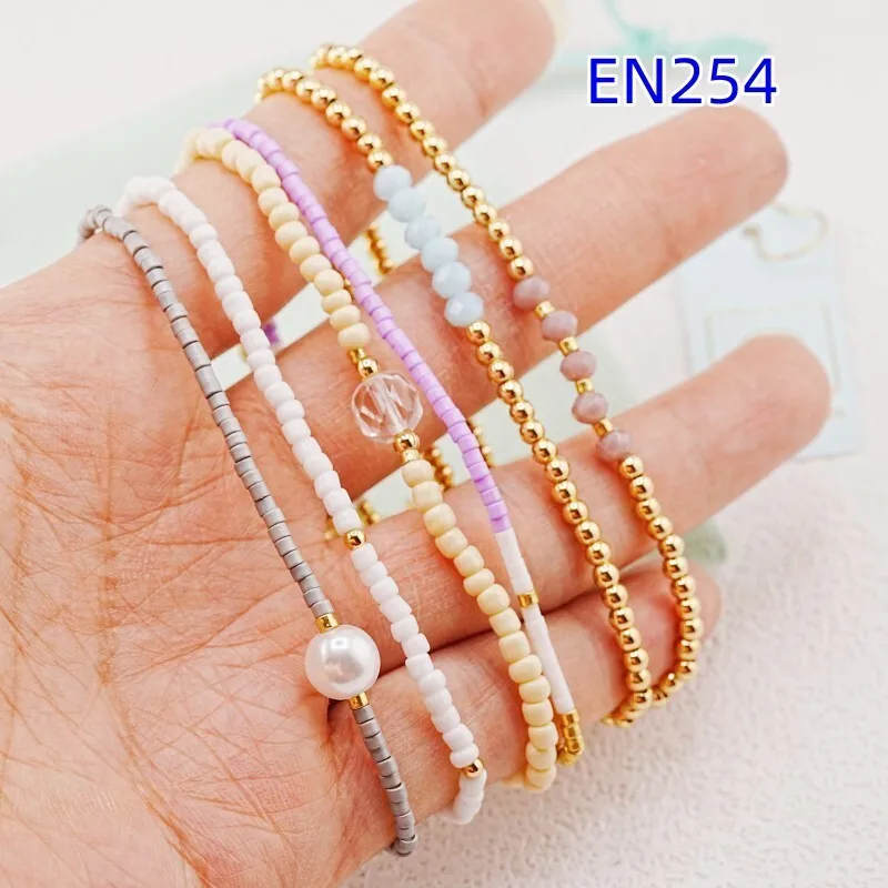 

YEEVAA 6Pcs Bohemian Seed Bead Stackable Bracelet Set, Colorful Tiny Beaded Stretch Bracelets with Pearl & Gold Accents