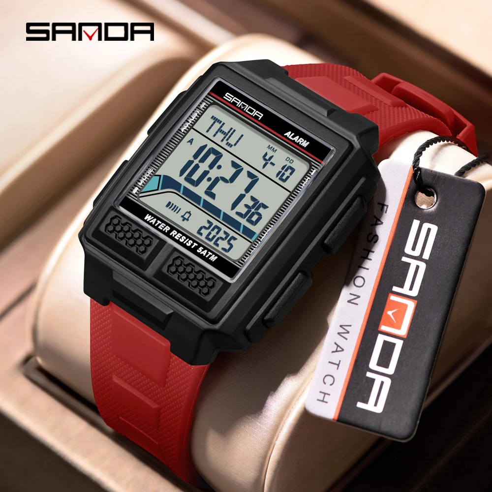 SANDA 2212 الرياضة ساعة إلكترونية للرجال متعددة الوظائف التقويم مضيئة العد التنازلي مقاوم للماء طالب ساعة رقمية reloj hombre #1