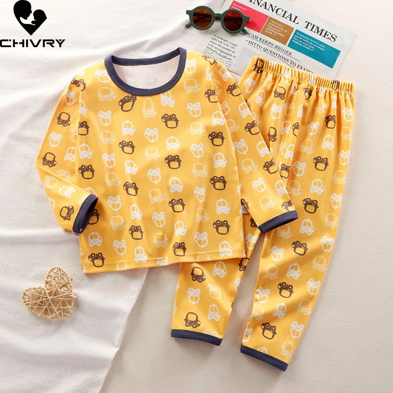 Neue Kinder Pyjamas Jungen Mädchen Cartoon Print Langarm niedlichen T-Shirt Tops mit Hosen Pyjamas Kleinkind Baby Herbst Schlaf kleidung