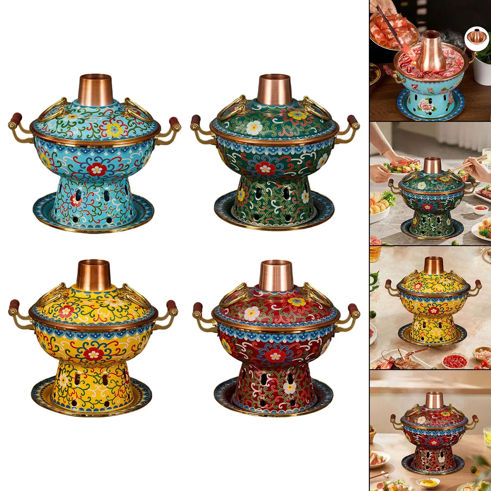 

Copper Hotpot Kitchen Cookware Buffet Sturdy Household Copper Single Person Chafing Dish Old Beijing Hot Pot Shabu Hot Pot