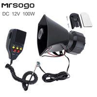 100W 12V Auto Car Motorcycle Vehicle Warning Siren Alarm Loud Horn Firemen Ambulance Loudspeaker 7 Sound Tone