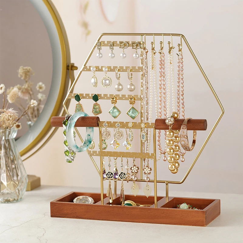 

Hexagonal Earring Rack Large Capacity Display Rack Necklace Ring Jewelry Rack Bracelet Watch Living Room Bathroom Jewelry Rack