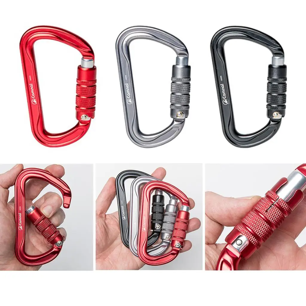 30KN Heavy Duty Locking Carabiner Clip Keyring for Rock Climbing Rappelling Gear