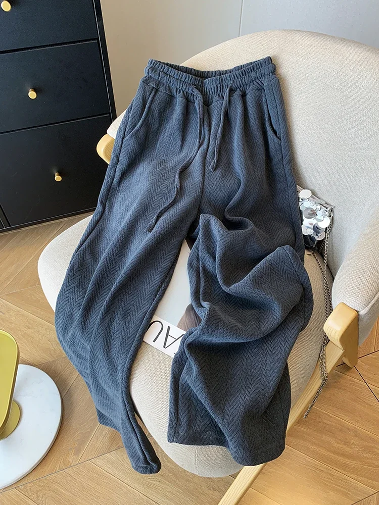 2024 خريف شتاء جديد المرأة عالية الخصر واسعة الساق السراويل موضة عادية كسول نمط Sweatpants بنطلون مستقيم
