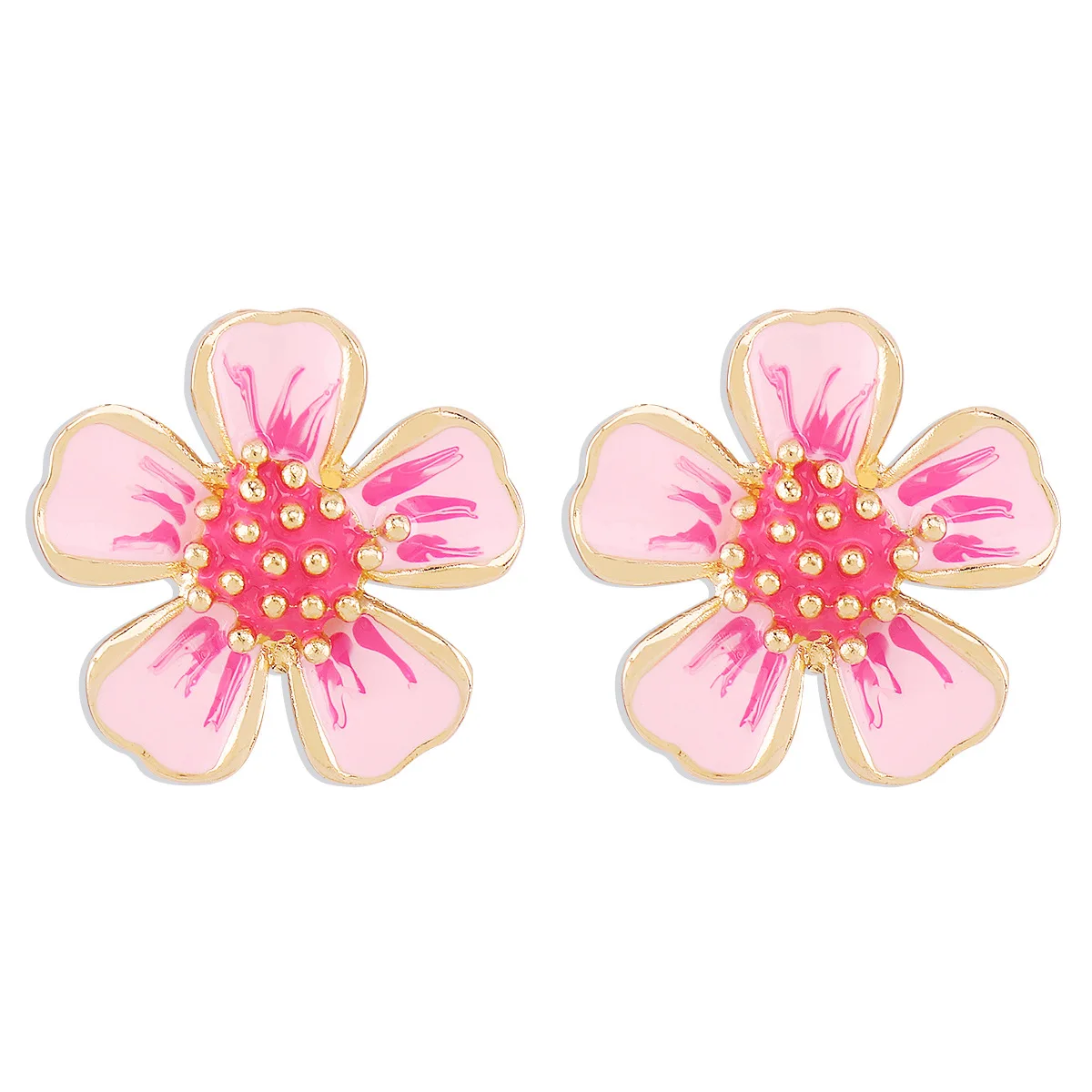 Classic Vintage Pink Drip Oil Big Flowers Pearl Stud Earrings for Women Romantic Temperament Elegant Charm Girl Jewelry image 6