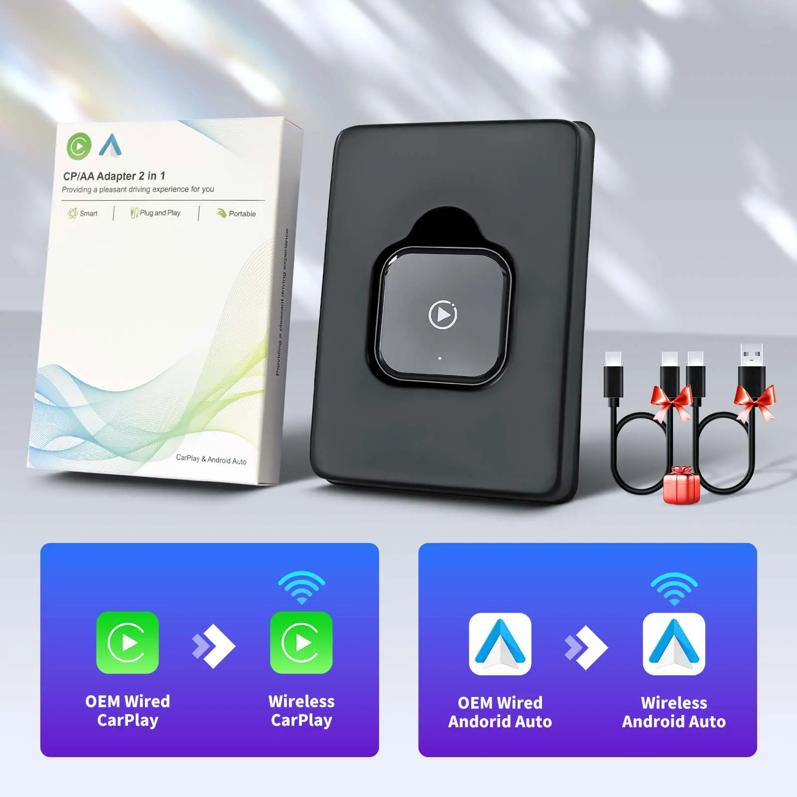 IHeylinkit CP/AA 2-in-1 Adapter Wired to Wireless Carplay/Android Auto Ai Box Model M7 with 1 Year Warranty