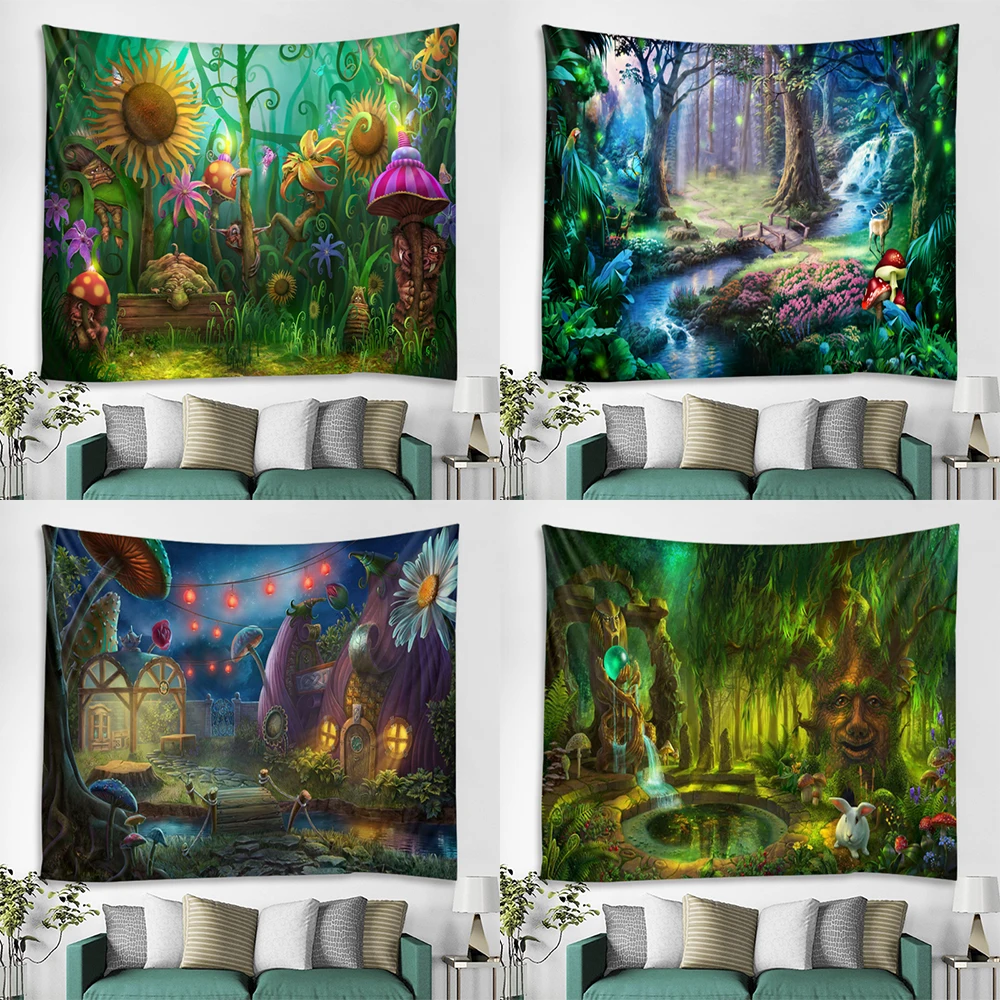 

Bohemian Psychedelic Forest Fairytale Landscape Wall Cloth Tapestry Hippie Hanging Mandala Art Decor