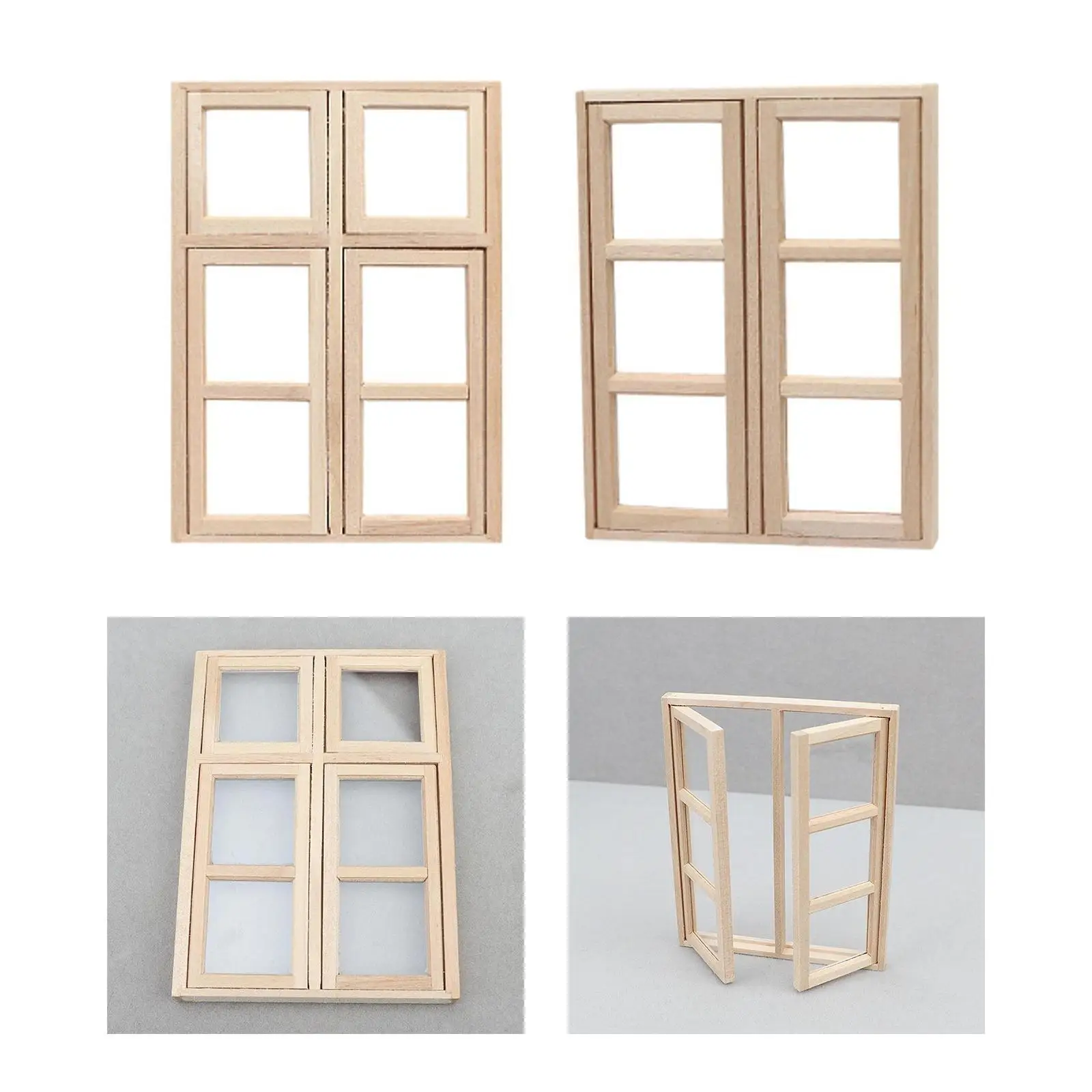 Puppenhausfenster im Maßstab 1:12, Miniaturen, Holzfenstermodellmöbel, Mini-DIY-Fensterläden