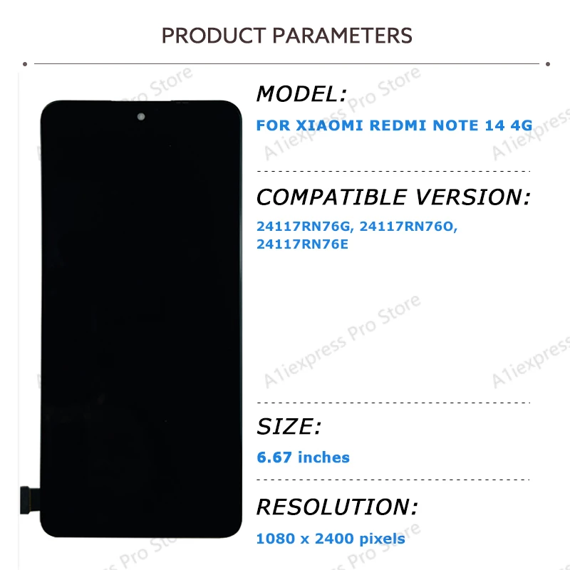 AMOLED LCD For Xiaomi Redmi Note 14 4G 24117RN76G 24117RN76O 24117RN76E LCD Display Touch Screen Digitizer Assembly LCD Parts