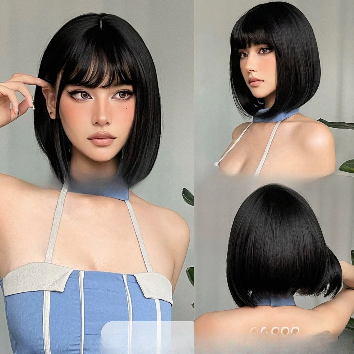 

Wig Qi bangs black Bobo head bobo short hair natural daily chemical fiber silk wigs