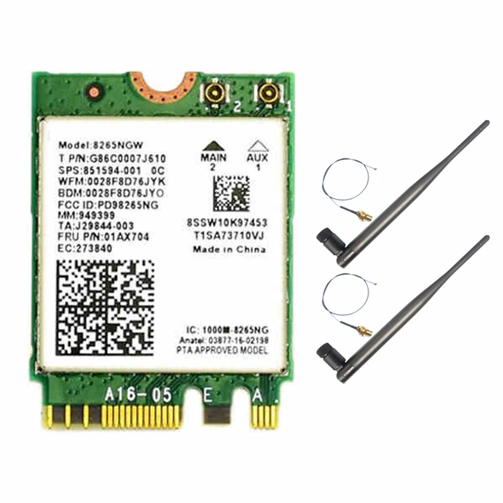 Ac8265 Wifi Kaart + 6db Antenne Netwerk Adapter Voor Jetson Nano 300Mbps + 867Mbps 2.4Ghz 5Ghz Dual Band Ngff Bt4.2 Module