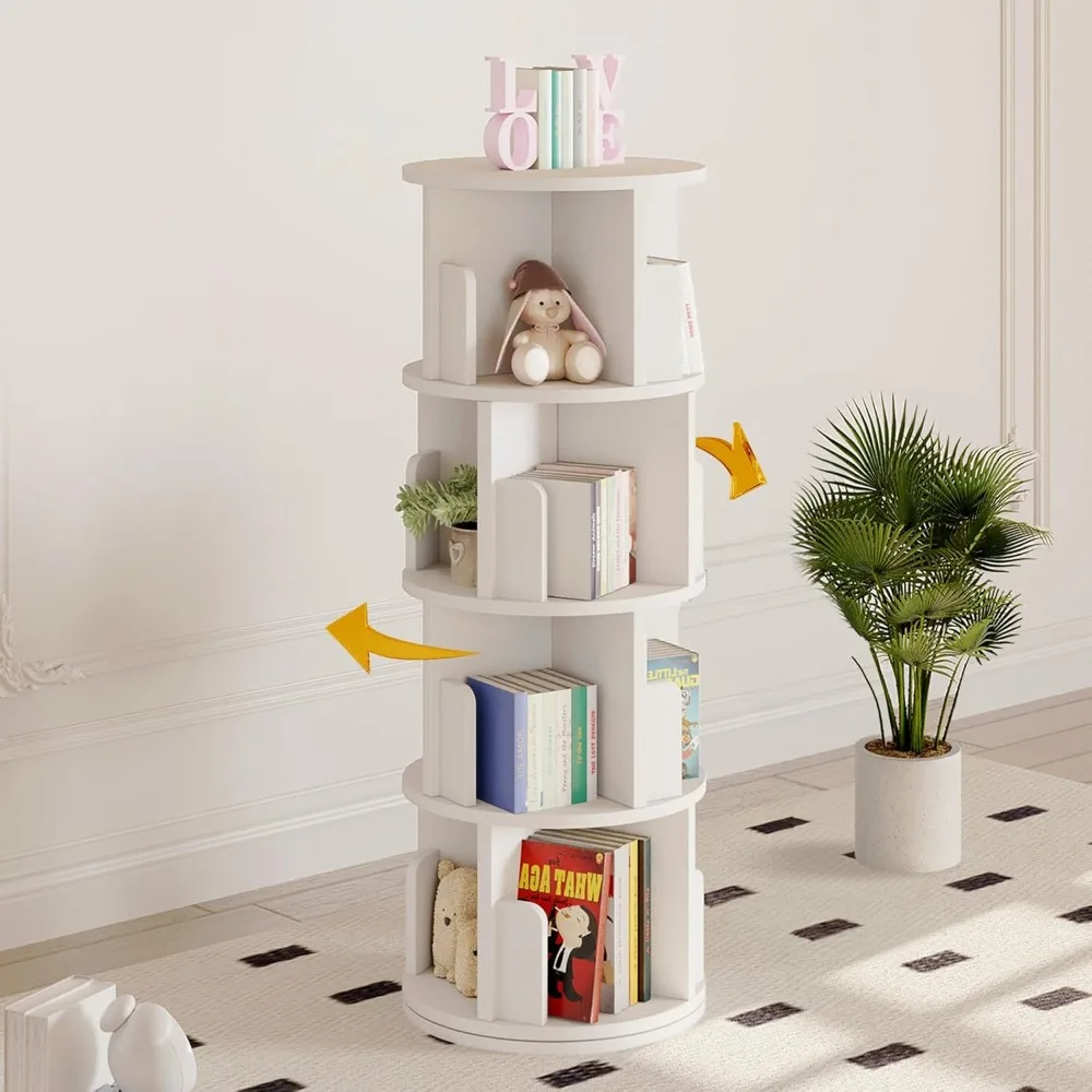 

Rotating Bookshelf, 360° Rotating Bookcase for Small Space, Corner Bookcase for Bedroom, Living Room, Study Room, 4 Tier