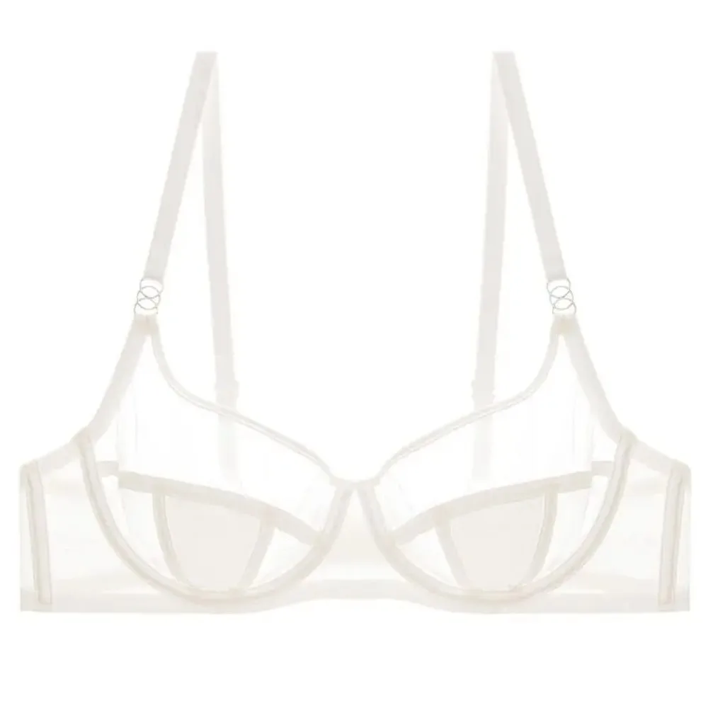 

French Ultra-thin Bra Big Chest Small Not Empty Cup Half Cup Bra Sexy Lace Underwear Women Anti-sag Set