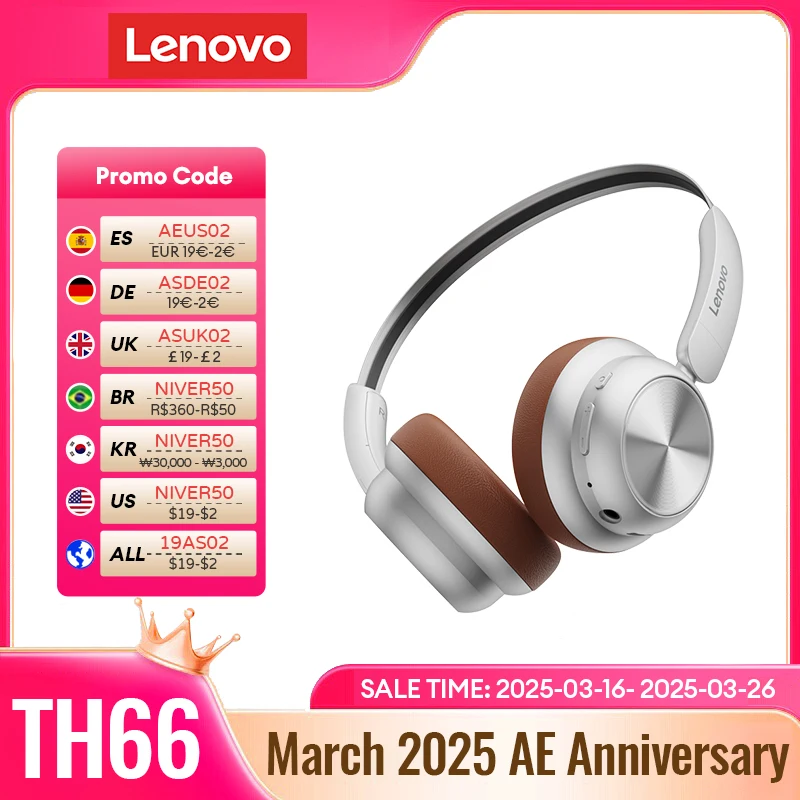 Choice Lenovo Th66 Wireless Bluetooth 5.4 Headphones HD Lossless Sound Movie Mode Headset Trendy Accessories Earbuds New