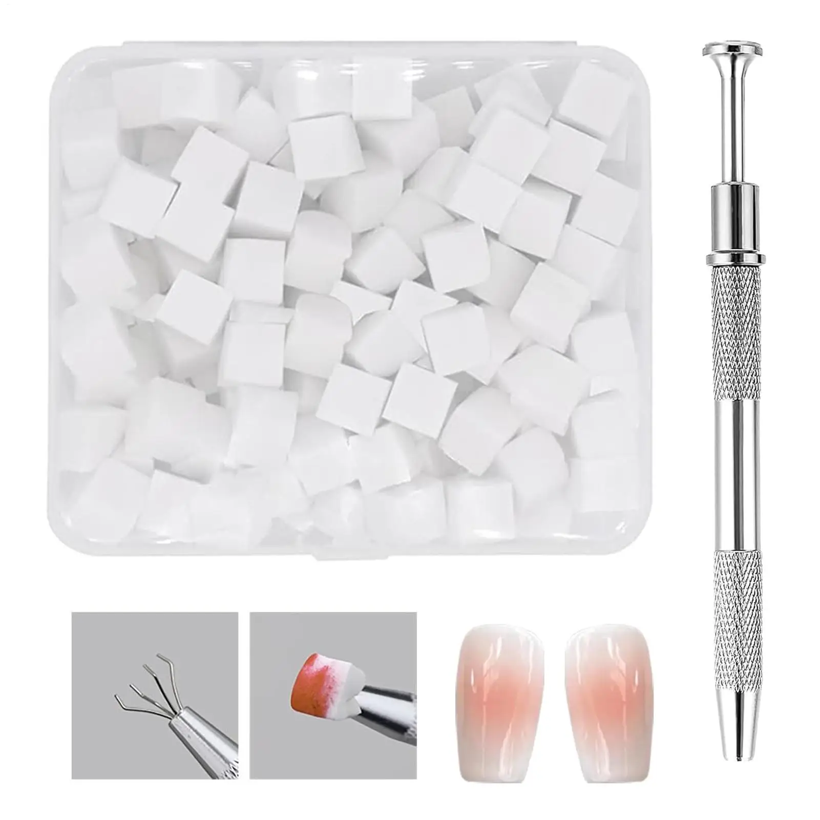 ฟองน้ำทำเล็บนิ่ม 200 ชิ้น สำหรับทำเล็บแบบไล่สี พร้อมปากกาจับ ฟองน้ำสำหรับทำเล็บไล่สี อุปกรณ์ทำเล็บมืออาชีพ