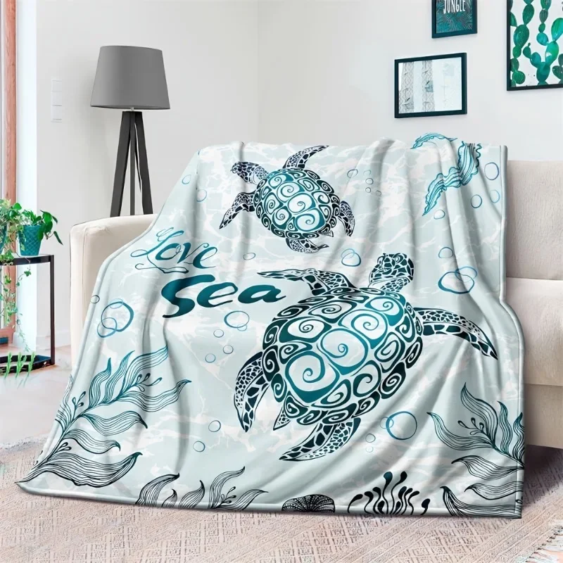 1pc Cozy Sea Turtle Oceanic Print Blanket - Soft Warm Fuzzy Throw for Couch Bed Sofa - Perfect Birthday Gift for Animal Lovers