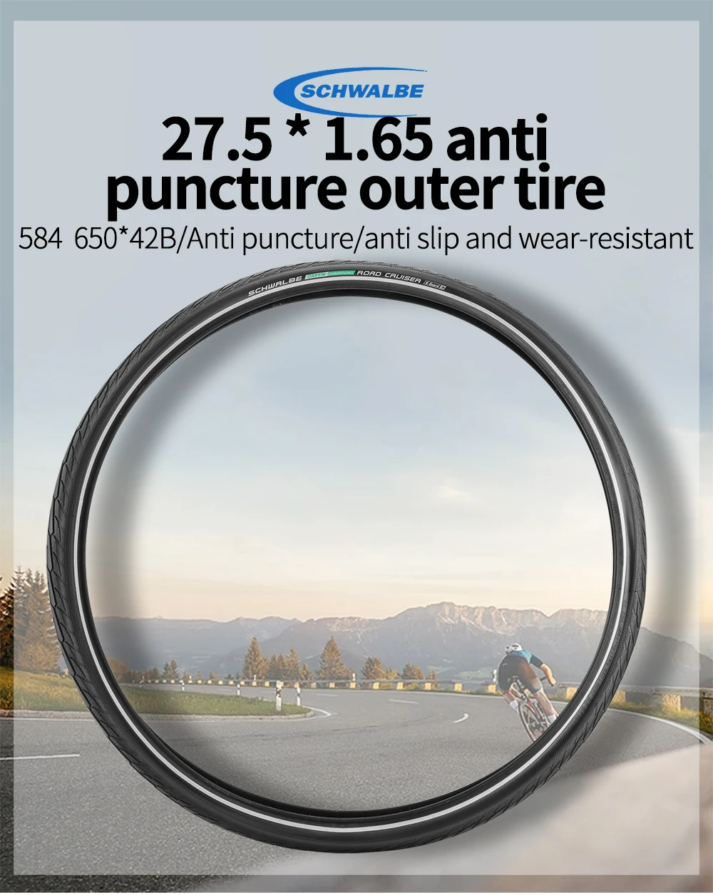 Mountain Bike Tire 27.5x1.65 Road Cruiser Reflective Anti-Puncture Anti-Slip Wear-Resistant Rubber Bicycle MTB Tire