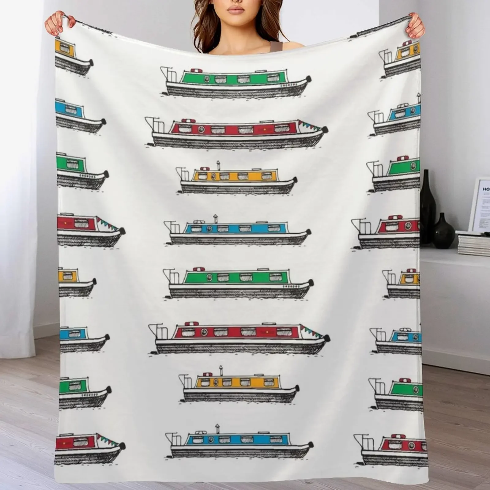 Narrow Boat,Narrow Boats, Canals, Barge, Illustrated Tribute Throw Blanket Decorative Sofas Flannels Beautifuls Blankets