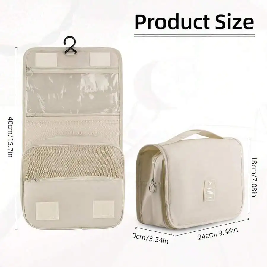 

Foldable Hanging Travel Toiletry Bag Waterproof Portable Makeup Cosmetic Organizer With Hook Beige
