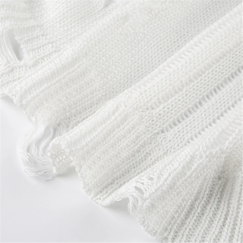 N5KB Damen-Pullover mit lockerer Passform und langen Ärmeln und einzigartigem, asymmetrischem, ausgehöhltem Strick, Gothic, zerrissenem Oberteil für Freizeit- und Party-Styling