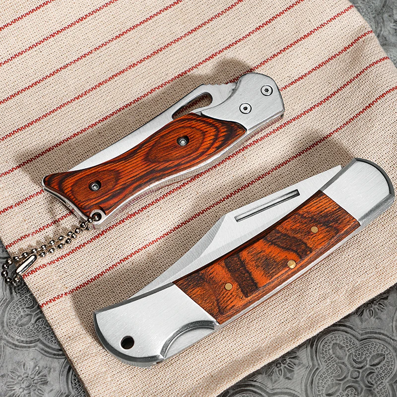 1PC Mini Folding Stainless Steel Pocket Knife Wooden Handle Multifunctional Portable Opening Pocket Knife Outdoors Tools