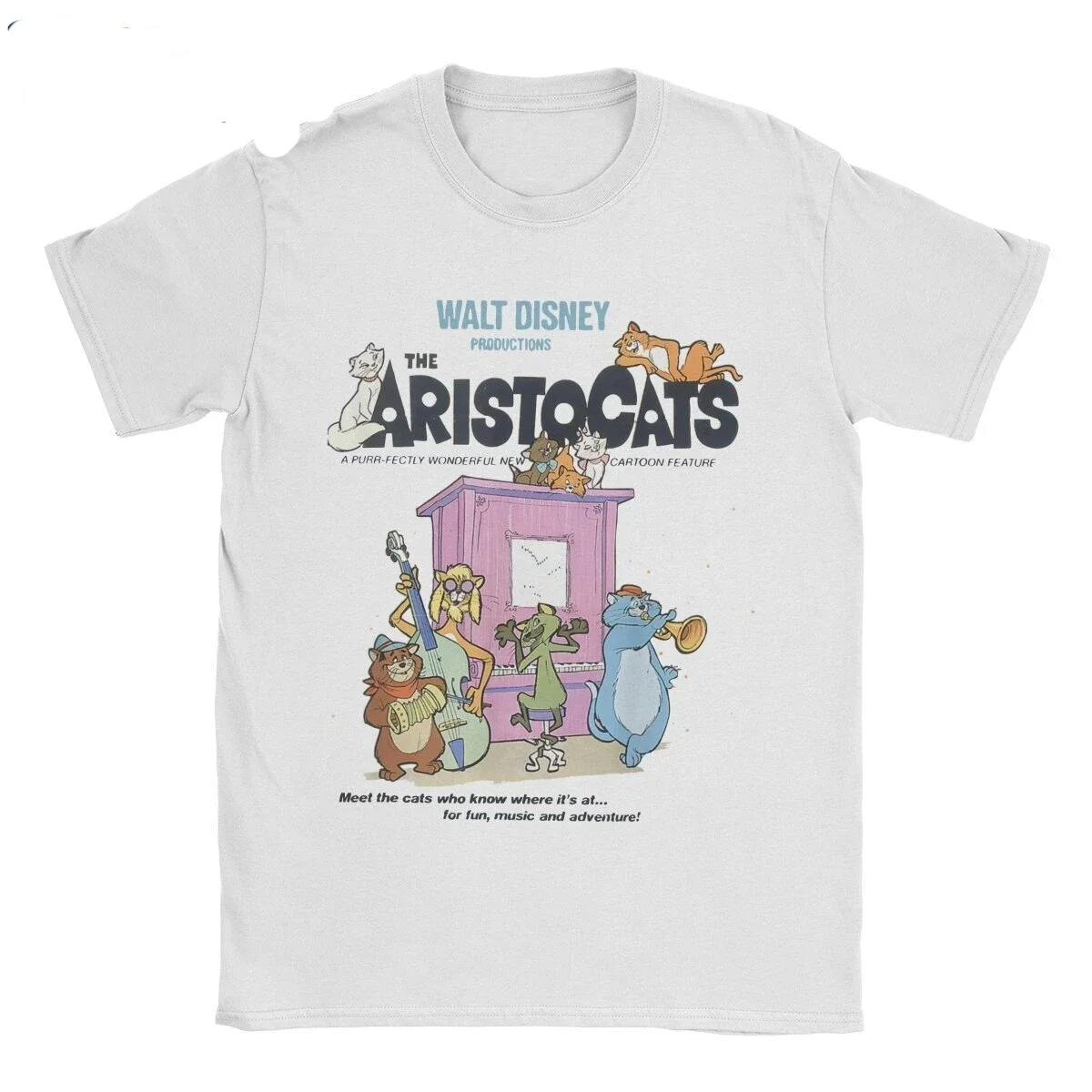 The Aristocats Marie Cats Playing Piano T-Shirt Women Amazing Tee ShirtShort Sleeve T Shirt Party Clothes