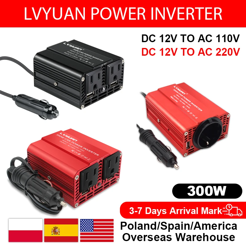 

DC 12V to 110V 220V AC Car Inverter 300W DC to AC Power Converter Automatic Transformer With US Socket Dual USB Car Adapter