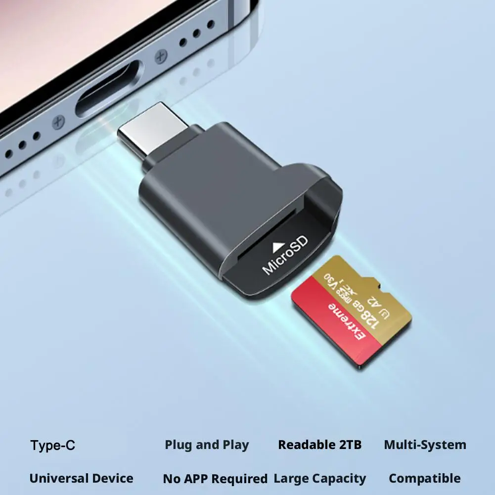 Type C Card Reader Mini Memory Card Adapter OTG Reader For Micro SD Card Up To 2TB Support For Android Smartphone