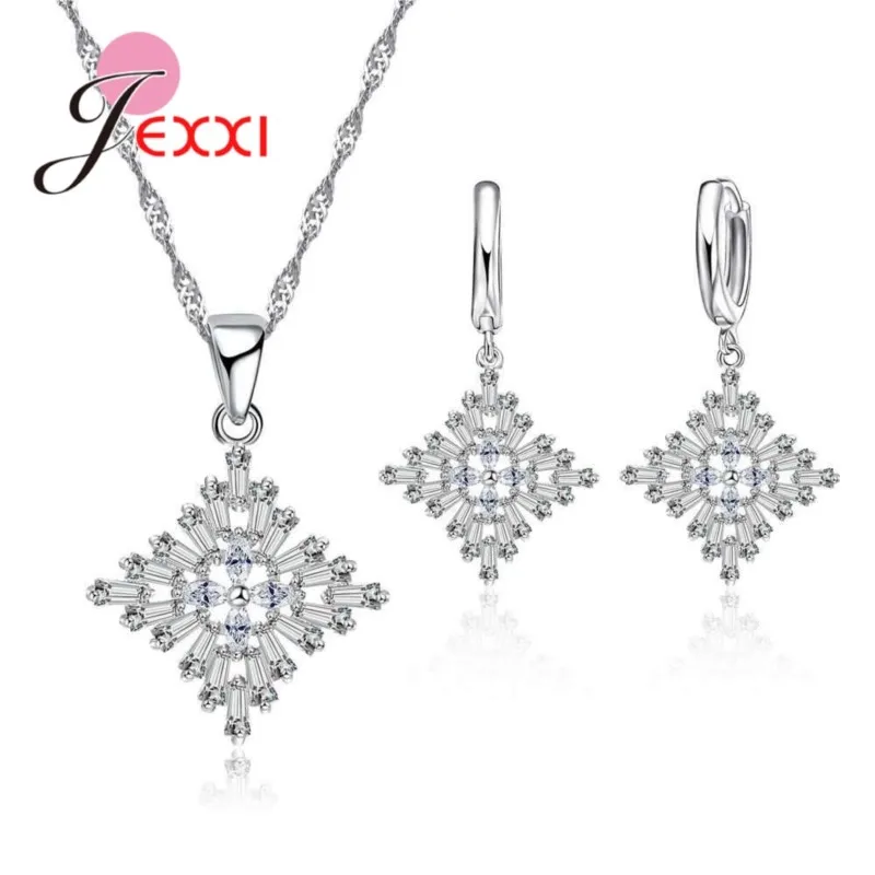 Brilliant Full Zircons 925 Sterling Silver Women Wedding Necklace And Earrings Jewelry Sets Fancy Birthday Gifts For Girls