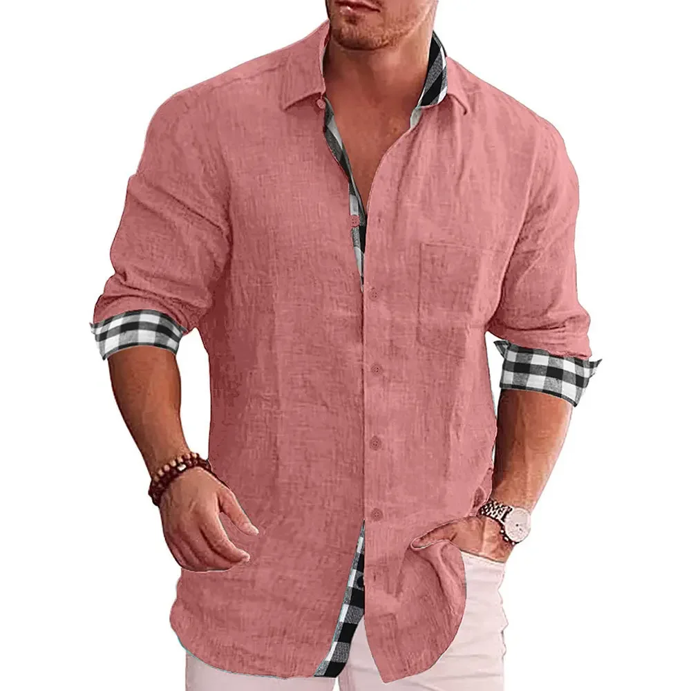 Casual Men's Cotton and Linen Shirt Men's Shirt Long Sleeve 2025 Autumn European and American Foreign Trade Shirt