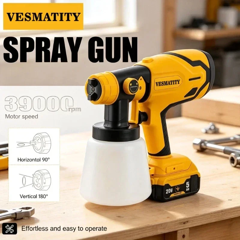 800ML Portable Cordless Paint Sprayer High-Power Automotive and Furniture Spraying Gun For Dewalt 18V 20V Battery Pin