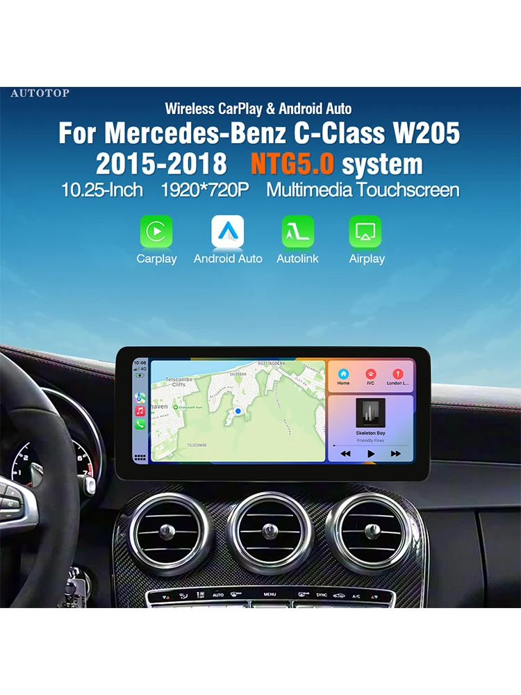 AUTOTOP 10.25" touchscreen Linux autoradio voor Mercedes Benz C GLC V Klasse W205 W447 2015-2018 CarPlay Android Auto BT - afbeelding 2