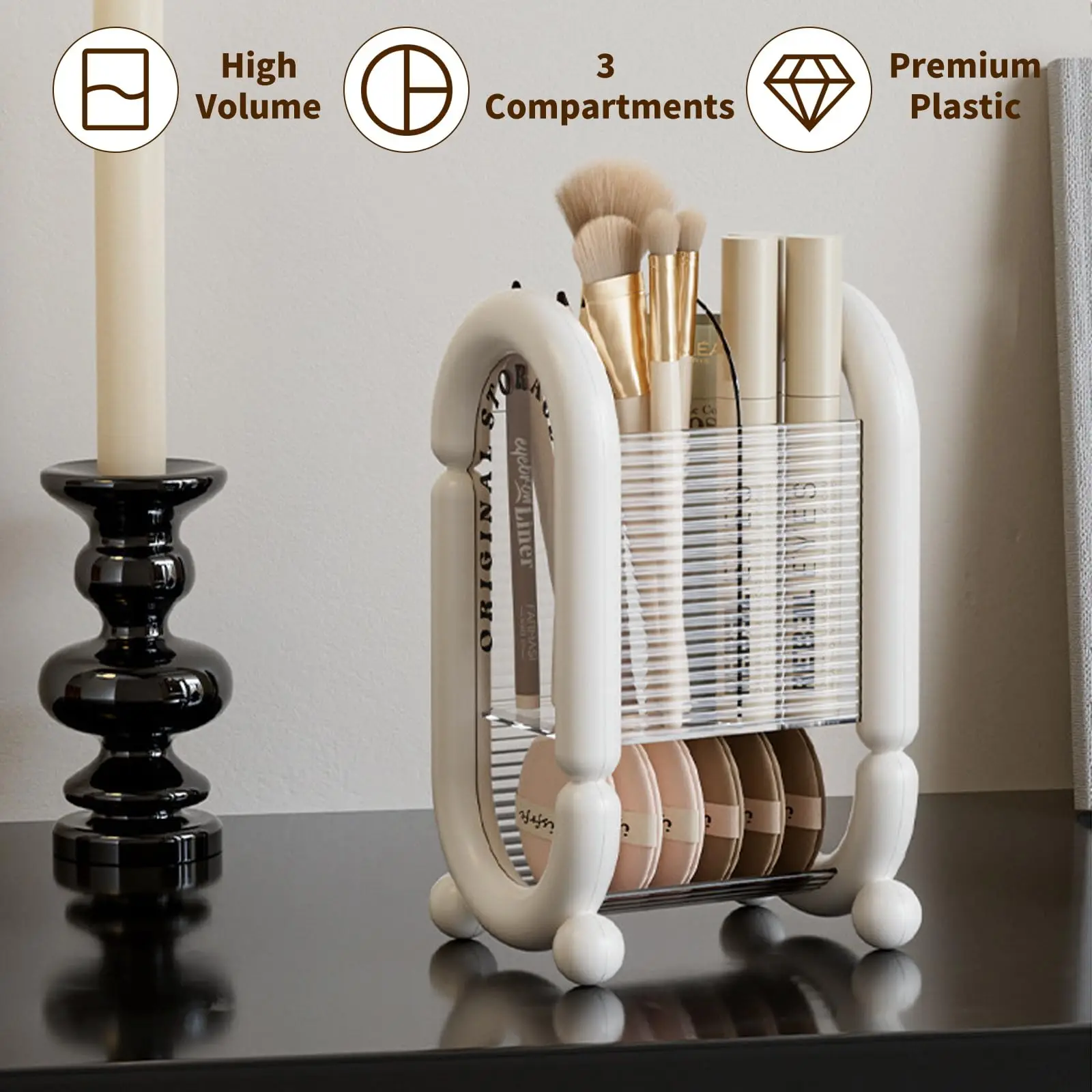 Make-upborstelhouder Poederdons Opbergorganisator Cosmetisch gereedschap Container voor ijdelheid Badkamer Aanrecht