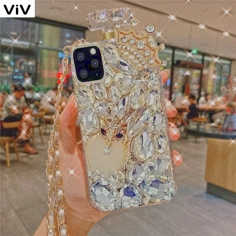 Luxury Crown Diamond Perfume Bottle TPU Case for Samsung Galaxy Note 10 9 20 S20 S21 S22 Plus S23 Ultra iPhone 13 14 Pro MAX