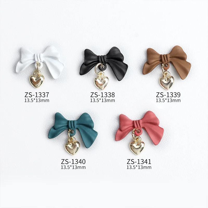 

10Pcs Japanese Nail Art Decoration New Metal Spray Painted Three-Dimensional Frosted Bow Love Pendant Nail Jewelry