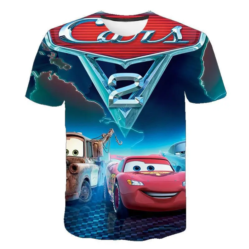 Summer Cute Car Story 3D Children's Wear T-shirt Short sleeved Cartoon Boys and Girls Sweatshirt Round Neck T-shirt