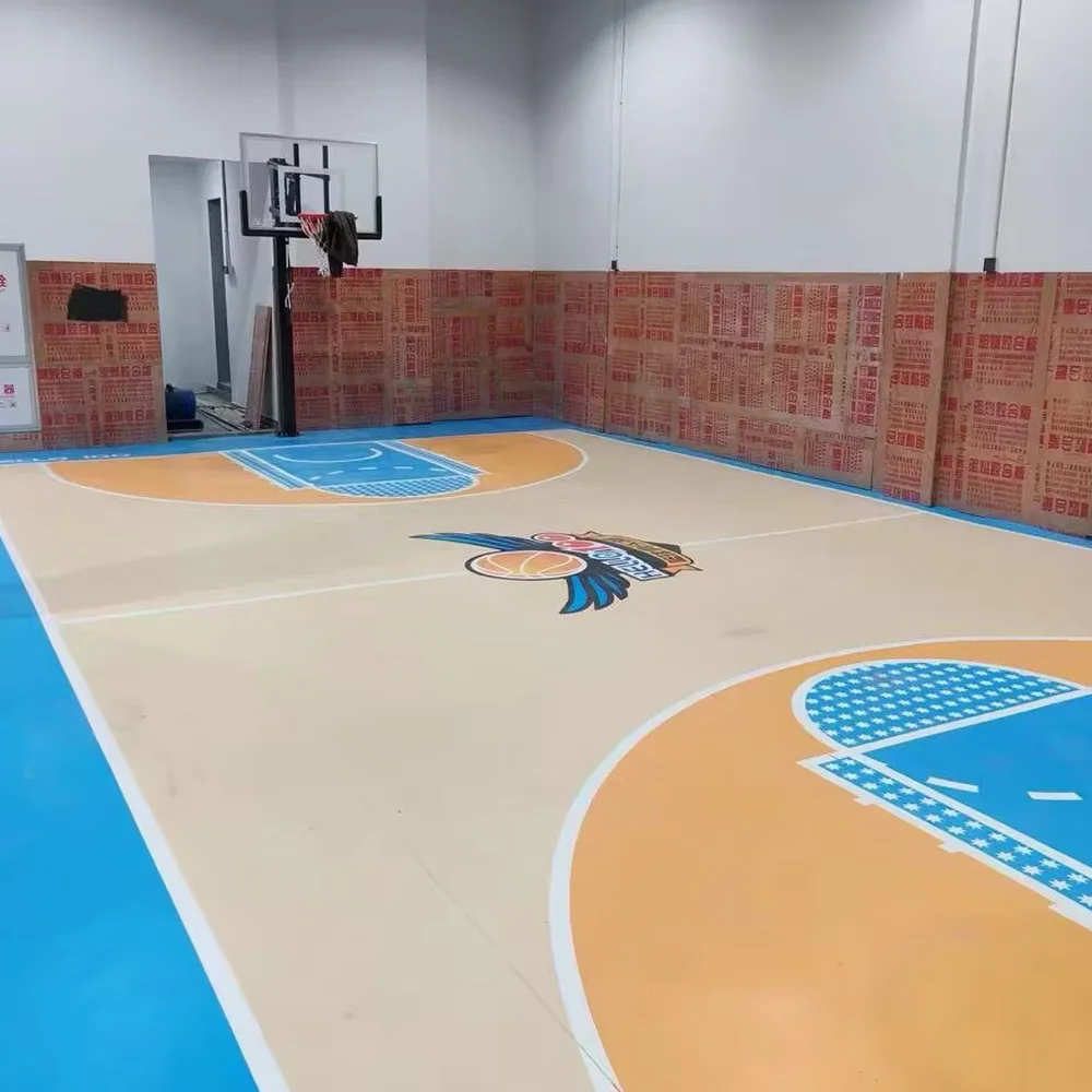 실내 나뭇결 PVC 스포츠 바닥 농구 코트 바닥재, 흰색 라인 로고, 4.5mm, 6.0mm